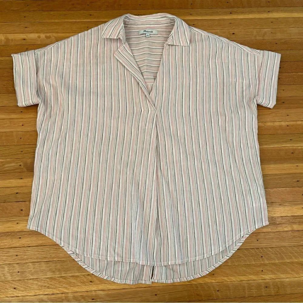 Madewell Courier Button Back Short Sleeve Blouse